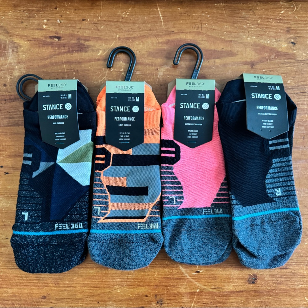 Lot of 4 pairs - Stance Athletic Crew Socks in Black, Orange, Pink, Gray